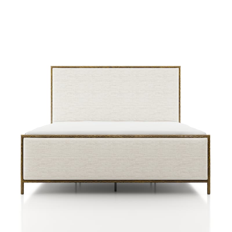 247 Shop At Home Lalia Modern Beige Upholstered Hammered Metal Panel Bed