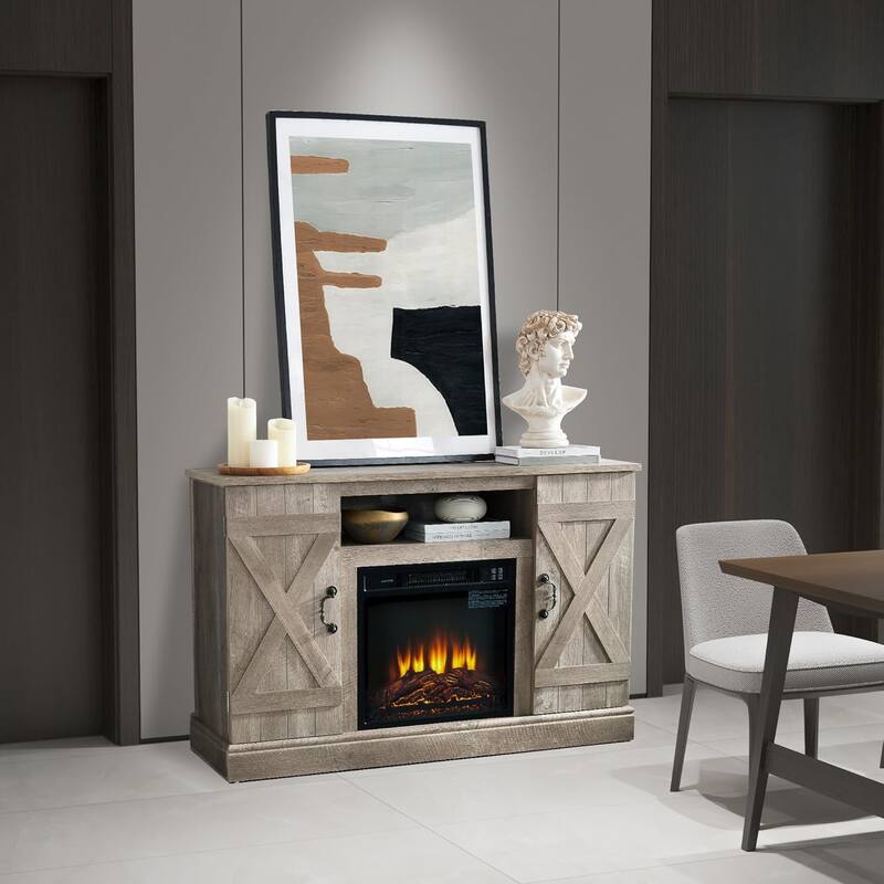 Roomfitters Farmhouse Classic Media TV Stand, Entertainment Console with 18" Electric Fireplace Insert