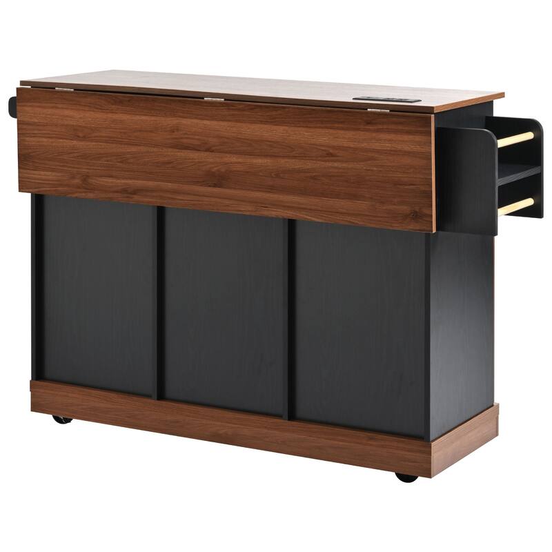 55.5" Farmhouse Kitchen Island with Drop Leaf and Power Outlet