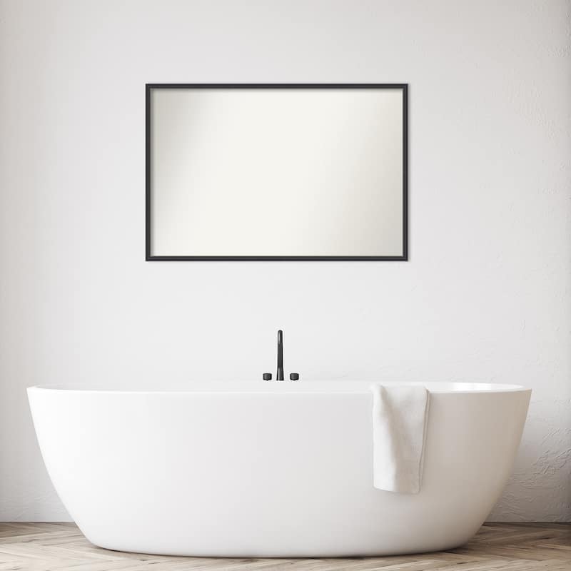Stylish Black Narrow Non-Beveled Wood Framed Bathroom Vanity Wall Mirror - Stylish Black Narrow