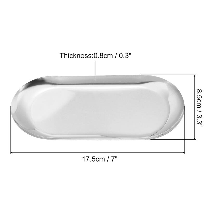 2pcs Stainless Steel Decorative Trays Silver Bathroom Cosmetic Trays (7 Inch) - Silver