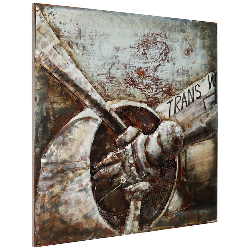 "Retro Airplane II" Mixed Media Iron Hand Painted 3D Wall Art