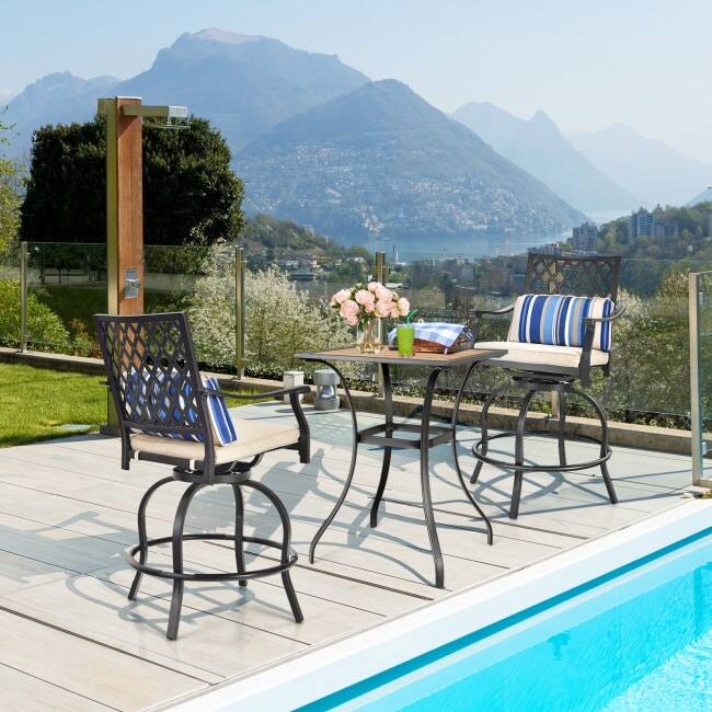 Set of 2 Outdoor Bar Height Chair with Soft Cushions - 27" x 23" x 43"(L x W x H)