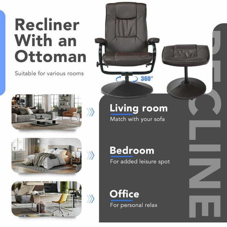 360° PVC Leather Swivel Recliner Chair with Ottoman