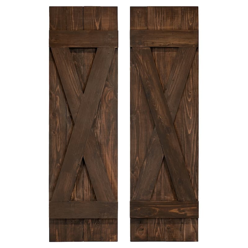 X Board & Batten Exterior Shutters Pair - 48" - Coffee Brown
