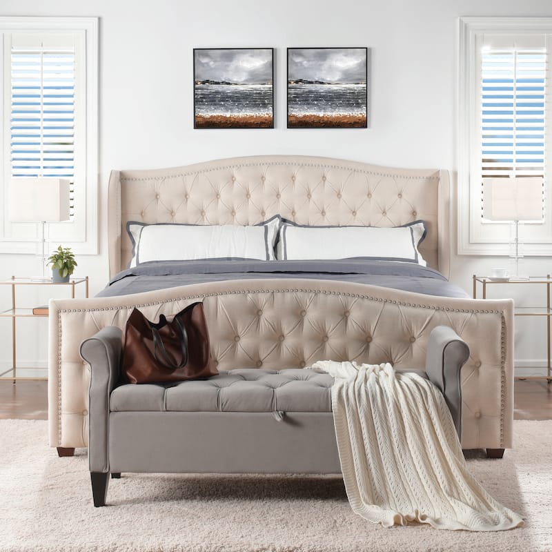 Athens Upholstered Nailhead Tufted Wingback Panel Bed
