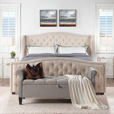 Athens Upholstered Nailhead Tufted Wingback Panel Bed