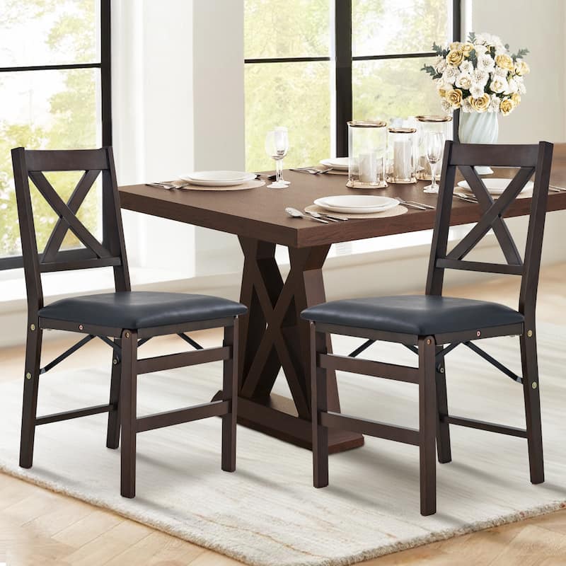 Folding Dining Chairs Set of 2 - Upholstered Wooden Frame - Indoor/Outdoor Space Saver - Pre-Assembled - Set of 2
