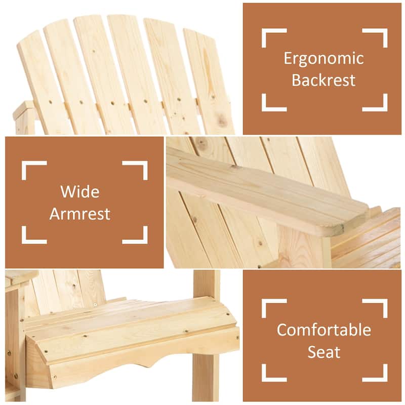 Patio Wooden Adirondack Chair for Two, Outdoor Fire Pit Chair Set with Table & Umbrella Hole