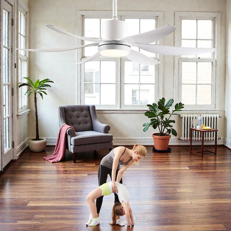 56 Inch Ceiling Fan with Light, 6 ABS Blades, 3-Color 18W LED, Reversible DC Motor, 6 Speeds, Remote, Indoor Outdoor