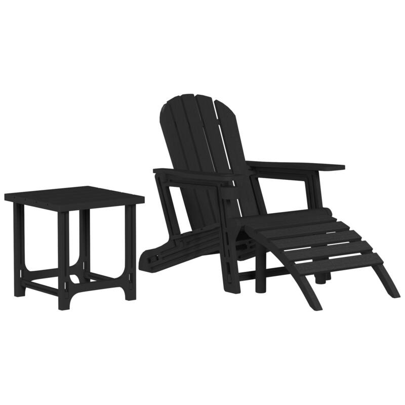 Polytrends Coastline Outdoor Poly 3-Piece Set Adirondack Chair with Ottoman and Side Table - Black