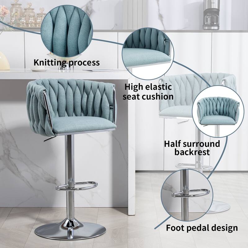 360° Rotation Bar Stools w/Adjustable Height and Woven Back Design（Set of 2） - N/A