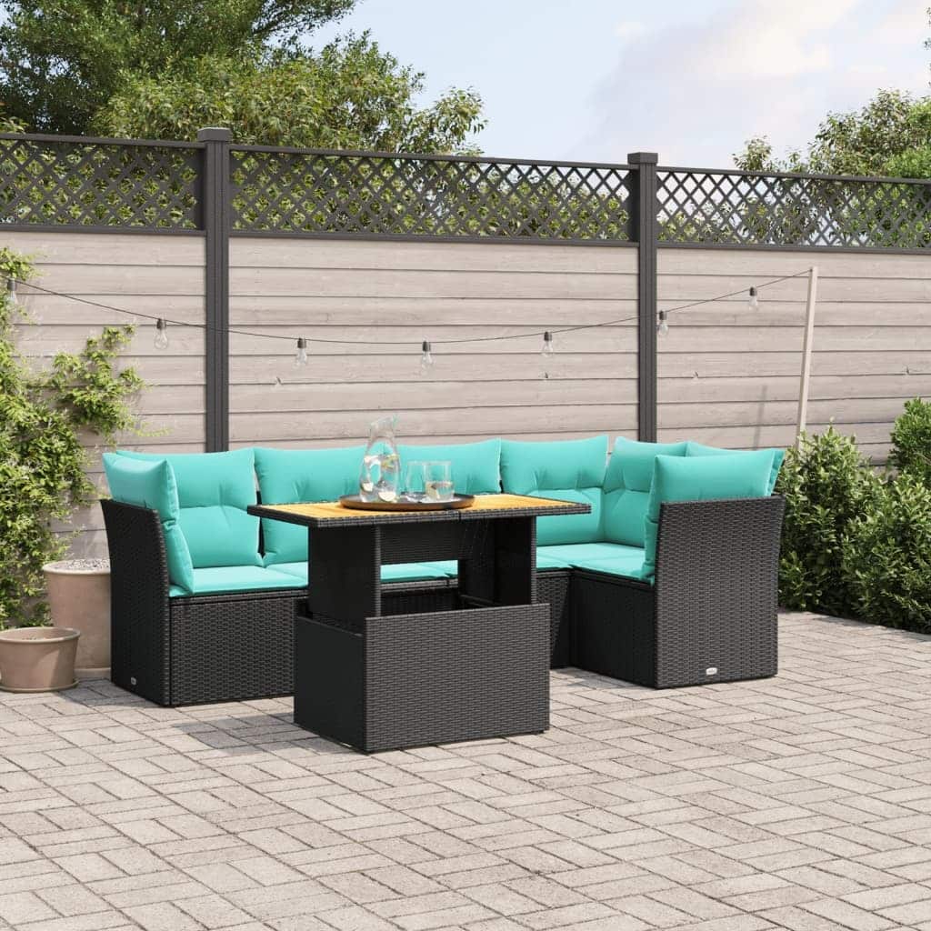 vidaXL 5 Piece Patio Sofa Set with Cushions Black Poly Rattan - 24.4 x 24.4 x 27.2
