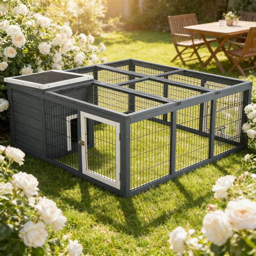 Small Animal Hutch Cage,Pet House,Rabbit House is designed for convenient cleaning - Gray