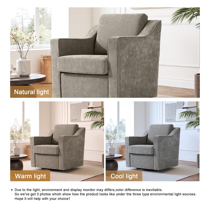 Chenille/Leather Swivel Barrel Chair(Set of 2) Modern Club Chair by UIXE