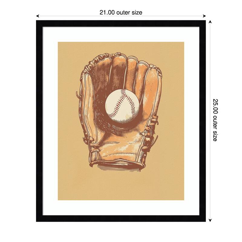 Baseball Glove by Andreas Magnusson Wood Framed Wall Art Print - Black - 21 x 25 in
