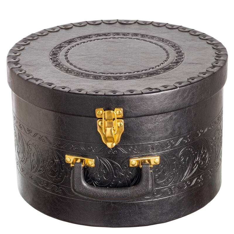 Creative Scents Cowboy Round Hat Box Storage With Gold Locking Lid - Old - Black