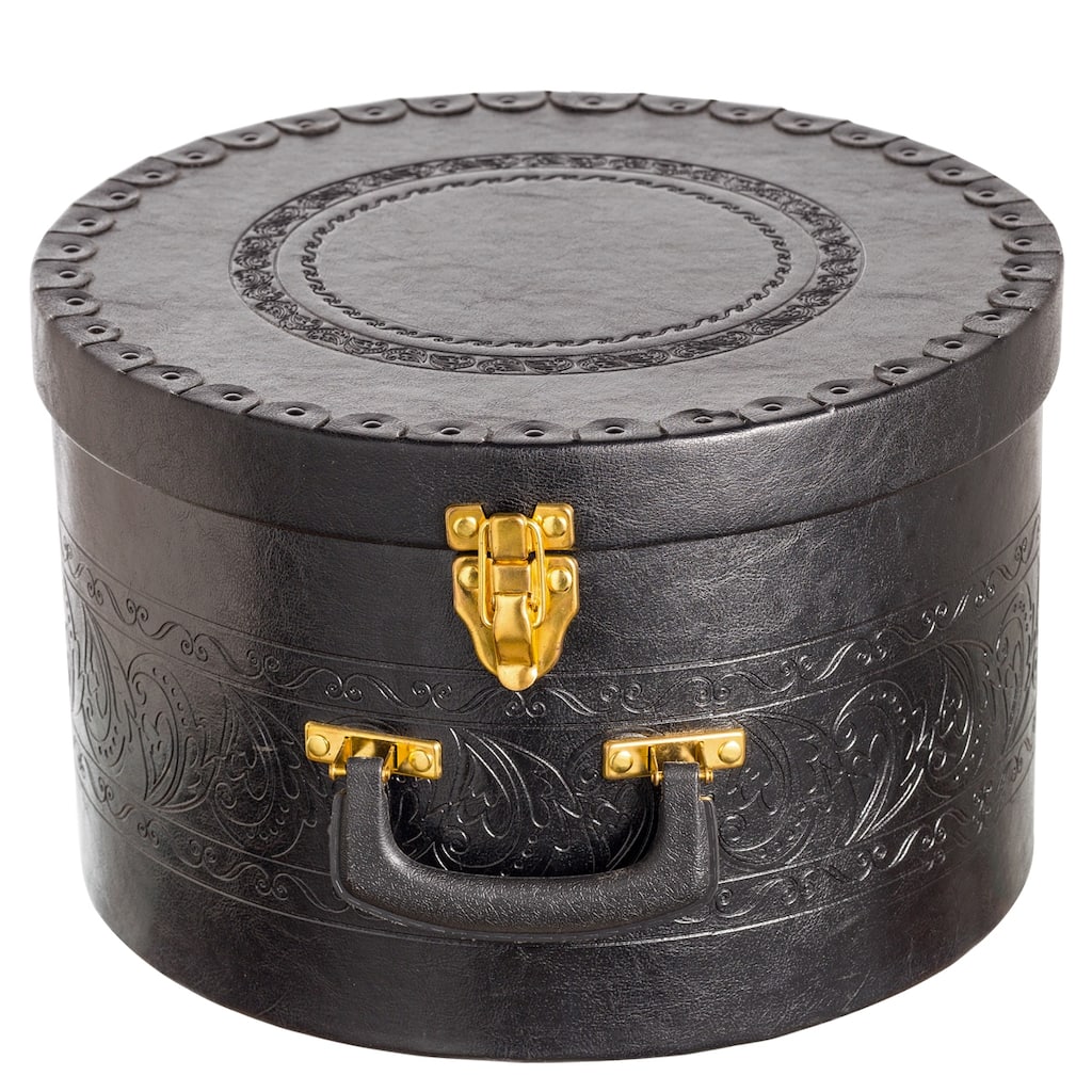 Creative Scents Cowboy Round Hat Box Storage With Gold Locking Lid