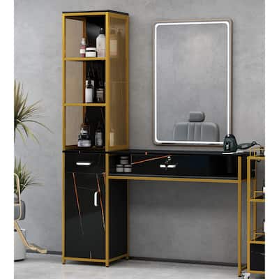 Barber Salon Station for Hair Stylist,with Lockable Drawer, Left Shelf and Storage Cabinet Mirror not Included