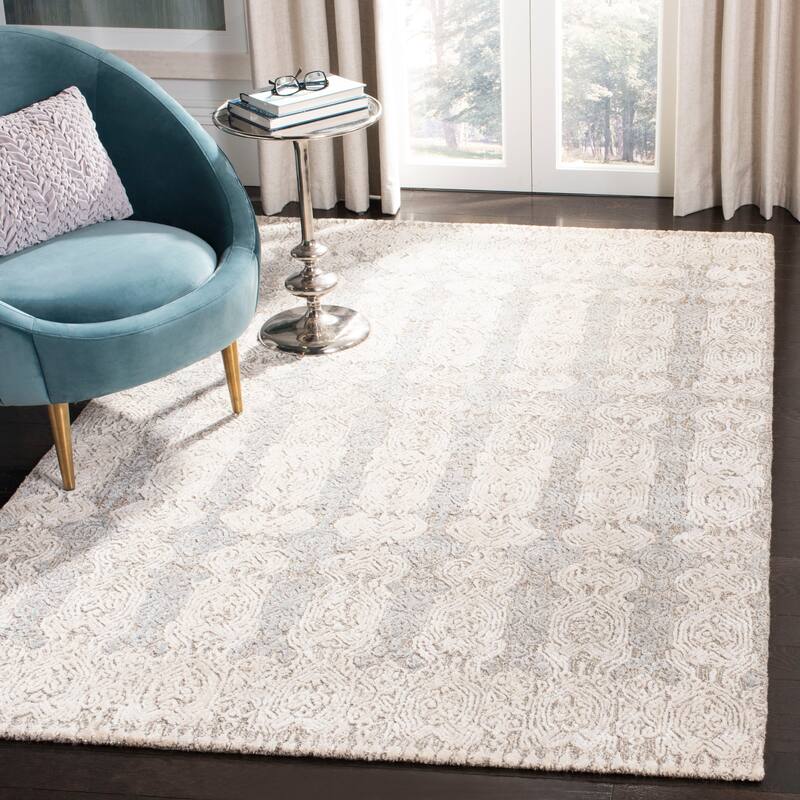 SAFAVIEH Handmade Glamour Mehrangiz Modern Viscose Rug - 5' x 8' - Grey/Ivory
