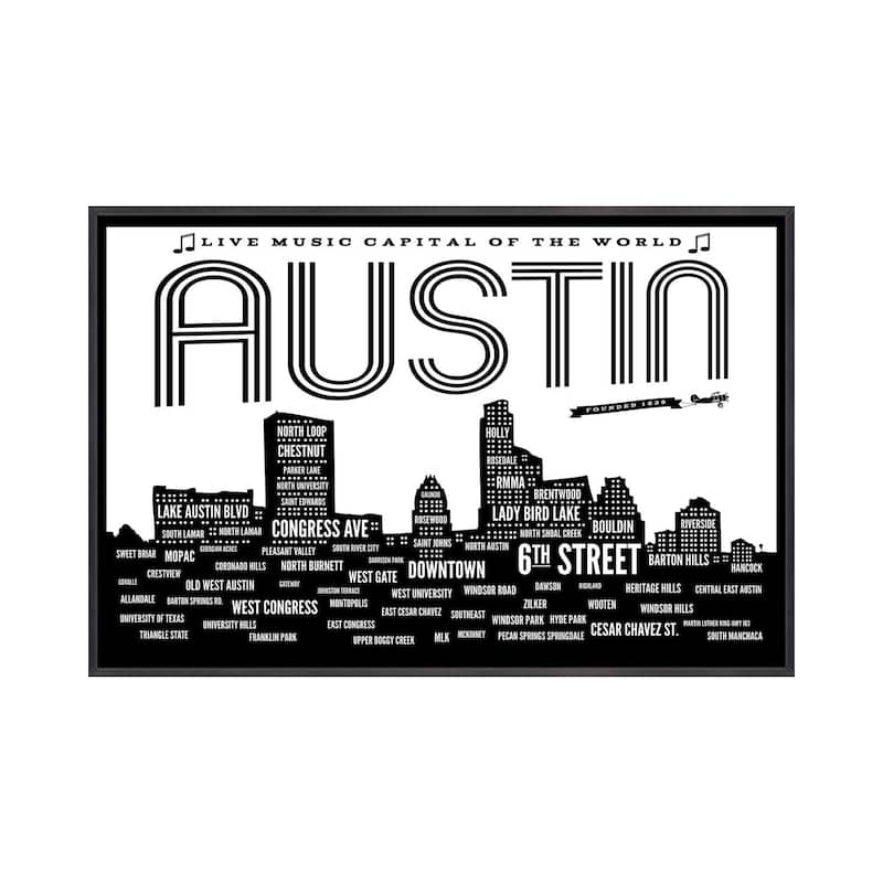 iCanvas "Austin Neighborhoods" by Benton Park Prints Framed - Ebony - 18x26
