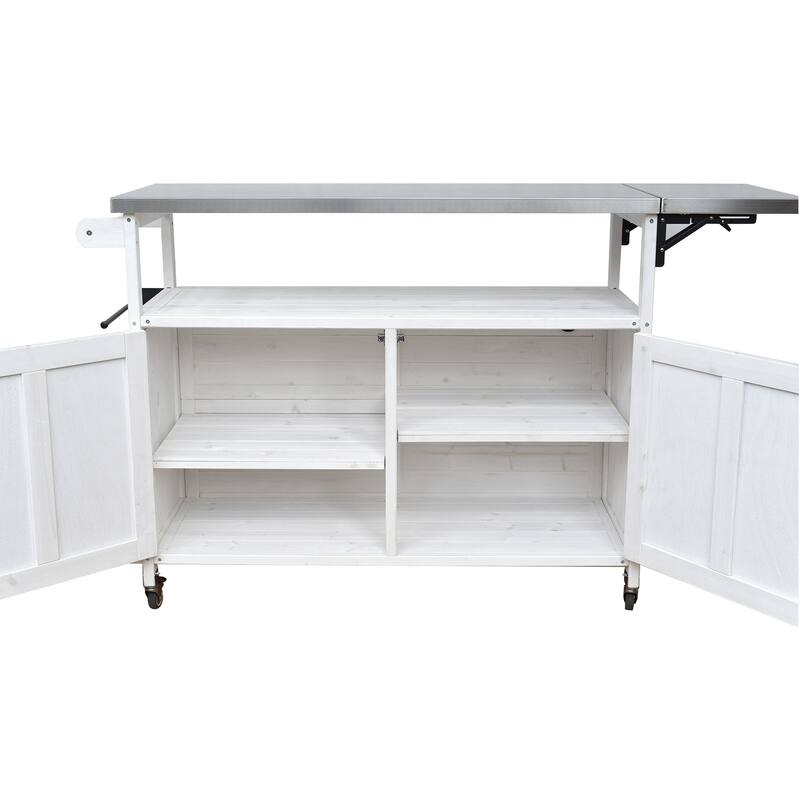 Foldable Outdoor Mobile Portable Kitchen Island Cart with Lockable Wheels, Storage Cabinet and Towel Rack