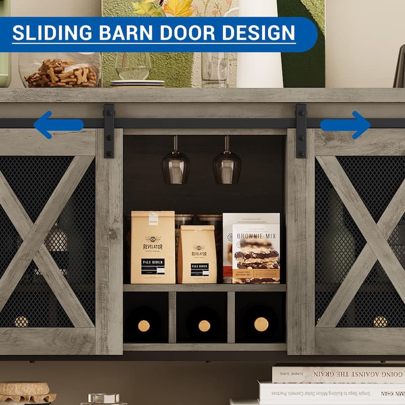 Bar Cabinet, Sideboard Buffet Cabinet with Storage, Coffee Bar Cabinet with Sliding Barn Door, Wine Cabinet