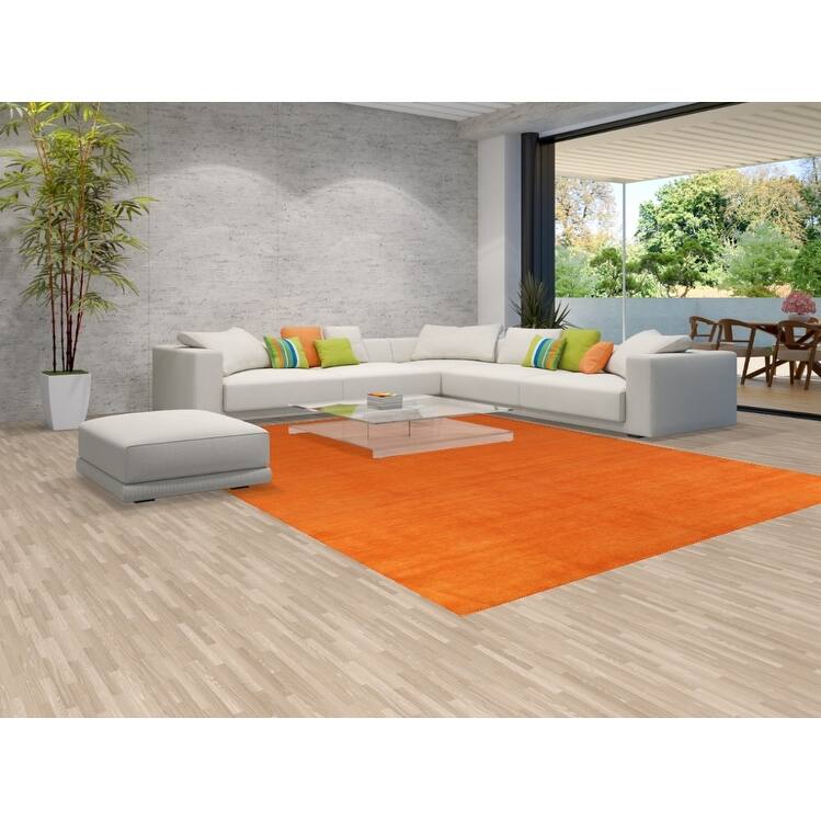 Hand Knotted Oriental 100% Wool Carpet Modern Solid Oranges & Rust Gabbeh Area Rug - 12' 1'' X 9' 4''