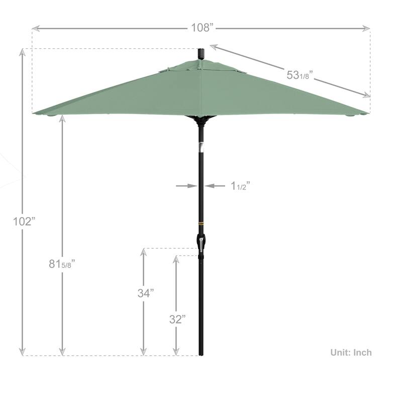 California Umbrella 9' Rd. Aluminum Patio Umbrella, Crank Lift with Push Button Tilt, Black Finish, Pacifica Fabric
