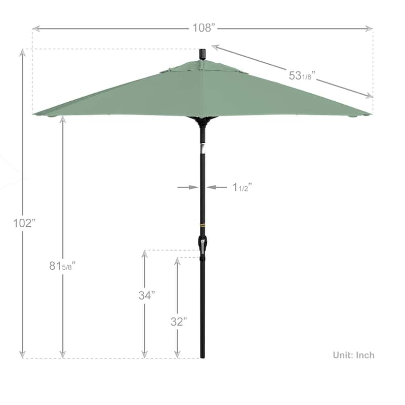 California Umbrella 9' Round Crank Lift Push Button Tilt Black Aluminum Patio Umbrella with Pacifica Pacific Blue Fabric