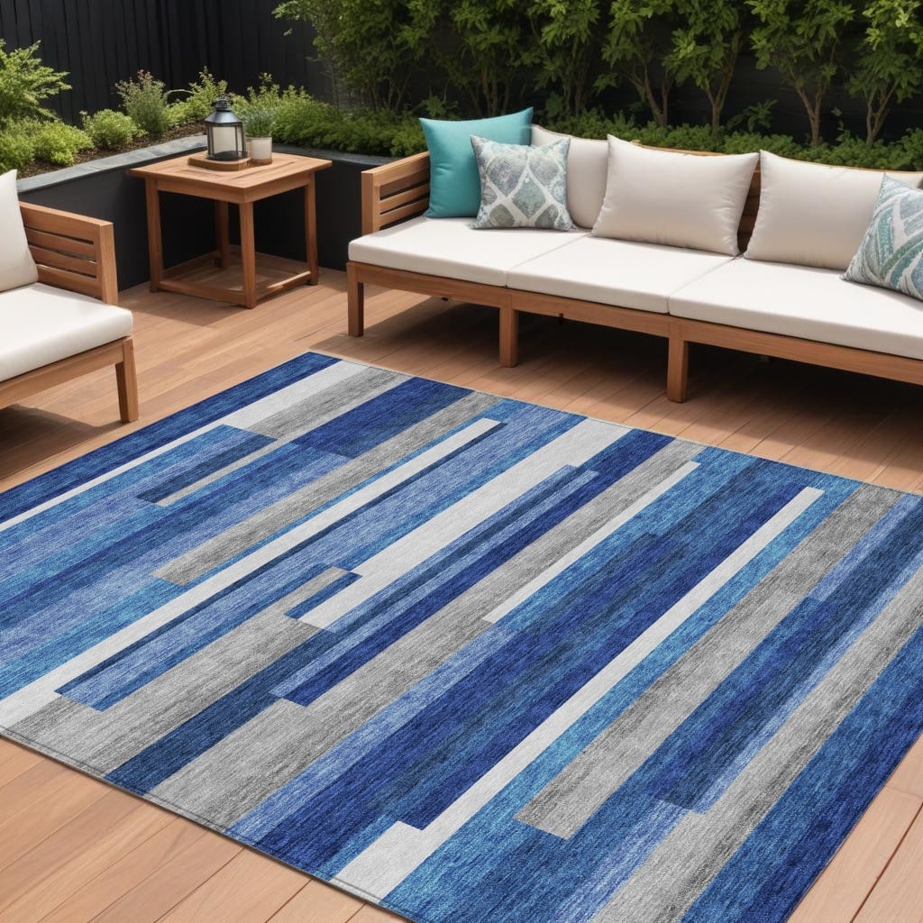 HomeRoots Striped Transitional Rectangle Outdoor Rug