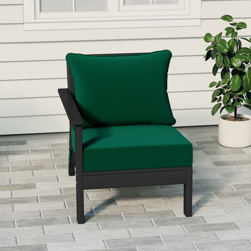 Birchwood All Weather HDPE Outdoor Patio Deep Seating Black Left Arm Facing Chair With Cushions (1-Piece) - Black/Green
