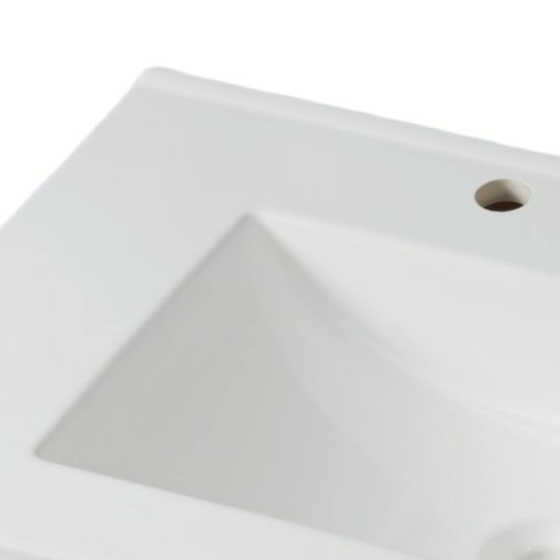 30"Bathroom Vanity with Ceramic Sink, Tempered Blurred Glass and Matte Black Handles, Large Storage Space and Rubber Wood Frame