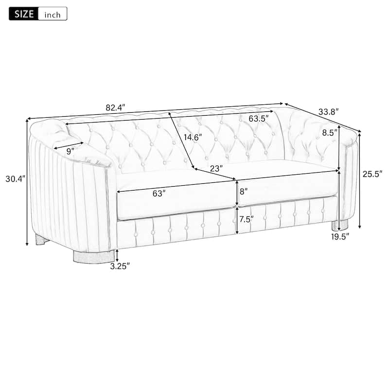 82.4" Sofa with Rubber Wood Legs,Velvet Upholstered Sofa Couch,Sofa with Thick Removable Seat Cushion, 3 Seater Sofa Couch