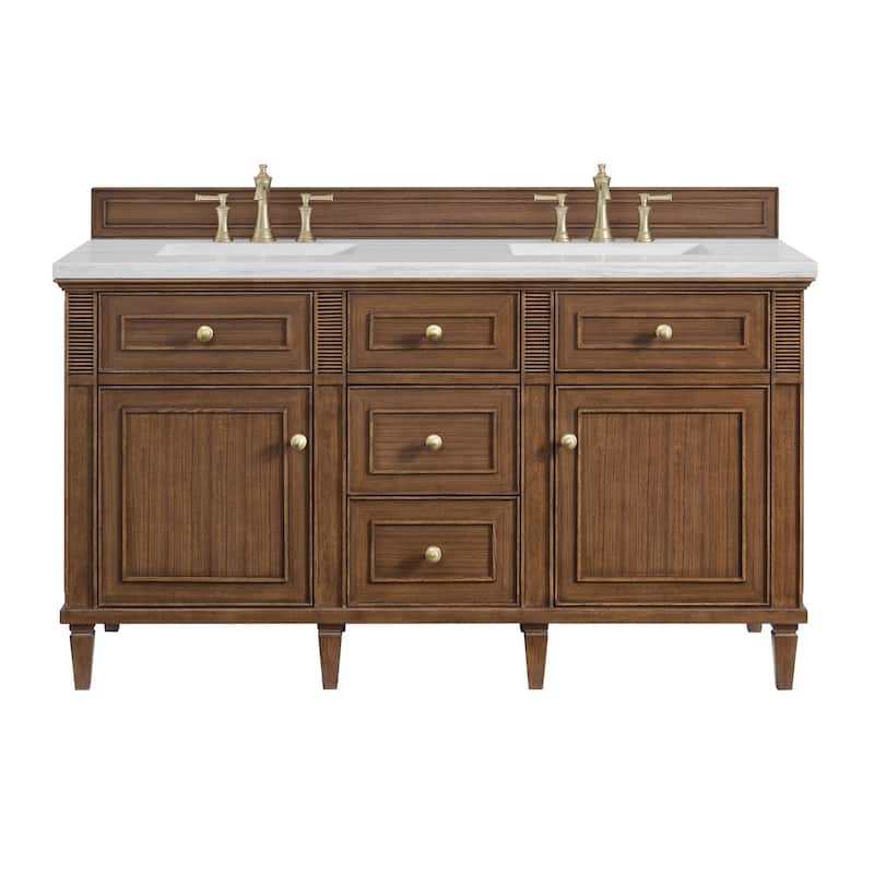 James Martin Vanities 424-V60D-3AF Lorelai 60" Double Basin Wood - Mid-Century Walnut - Walnut Finish
