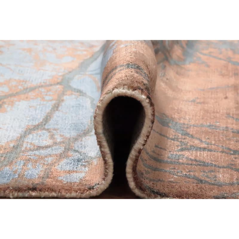 Hand Knotted Oriental Viscose Silk Carpet Modern Pictorial Brown Abstract Area Rug - 7' 10'' X 5' 8''