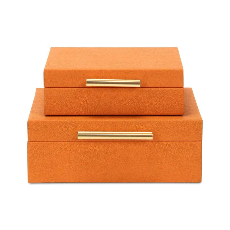 Faux Shagreen Storage Box Set - 10.5" - Orange - Set of 2