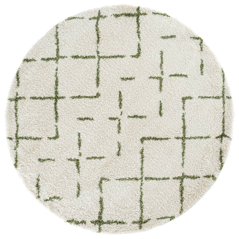 SAFAVIEH Arizona Shag Ghinwa 1.2-inch Thick Rug - 6'7" Round - Ivory/Green