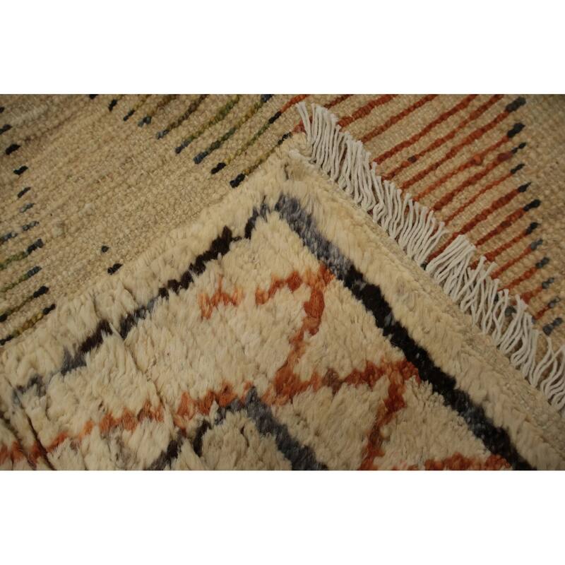 Hand Knotted Oriental 100% Wool Carpet Modern Tribal Beige & Ivories Moroccan Area Rug - 10' 3'' X 7' 0''