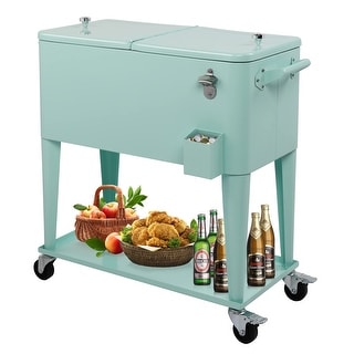 80 Quart Rolling Ice Chest on Wheels, Portable Patio Party Bar Drink ...