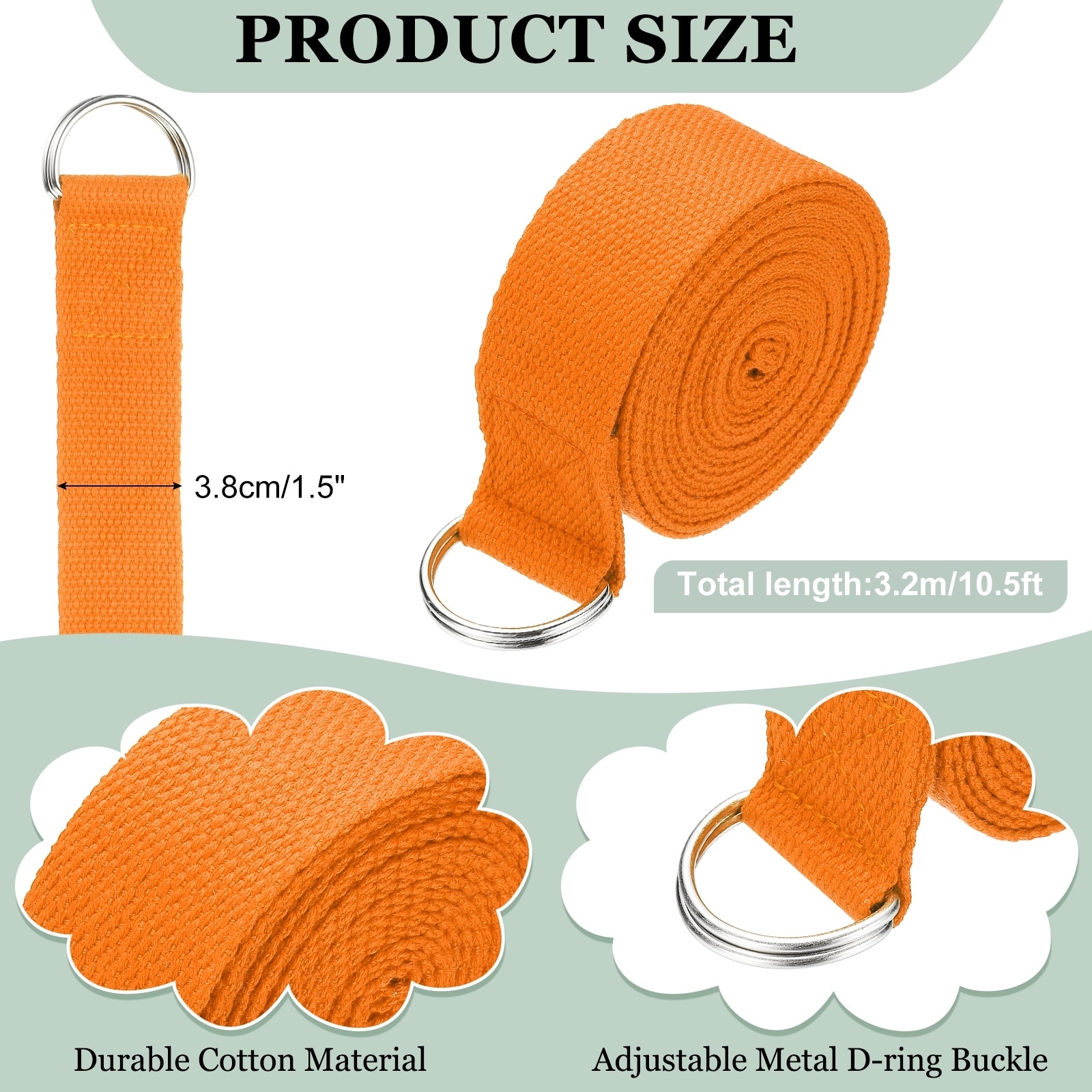 Yoga Strap for Stretching, Athletic Stretch Band with Adjustable Metal D Ring Buckle Yoga Bands