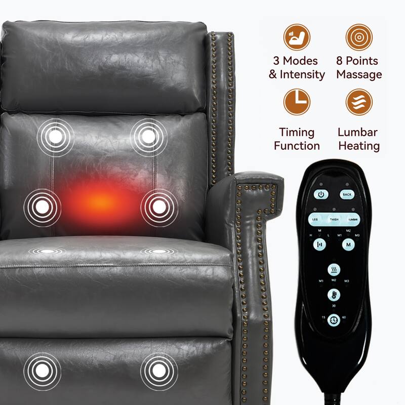 Roomfitters Manual Massage Recliner, Vintage Waxed Faux Leather Chair with Heat and 155-Degree Recline, Living Room