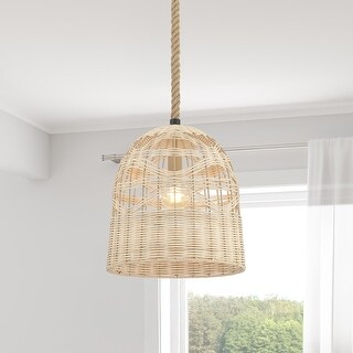 Hunter Baskel 1-Light Large Pendant Ceiling Light - Kitchen, Dining Room, Entry - Rattan, Transitional