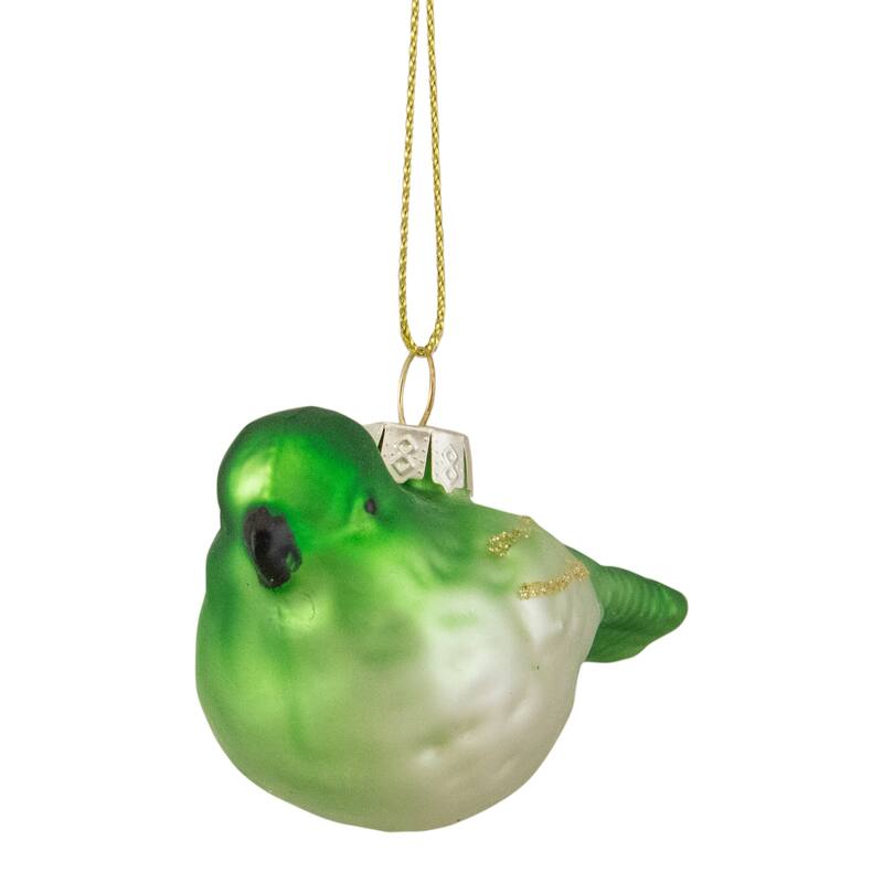 4" Green and White Glass Bird Christmas Ornament