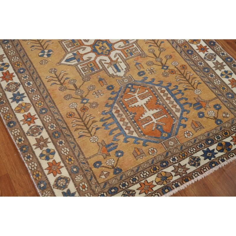 Hand Knotted Oriental 100% Wool Carpet Traditional Floral Brown Gharajeh Area Rug - 5' 6'' X 3' 9''