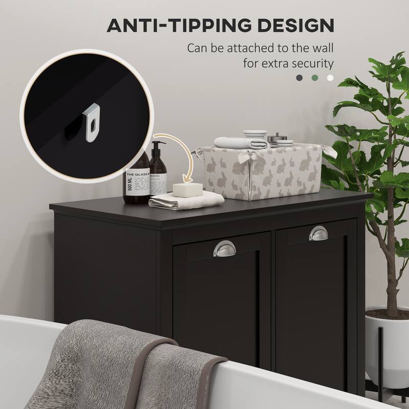 Bathroom Storage Cabinet, Dual Tilt out Laundry Hamper Cabinet, Black