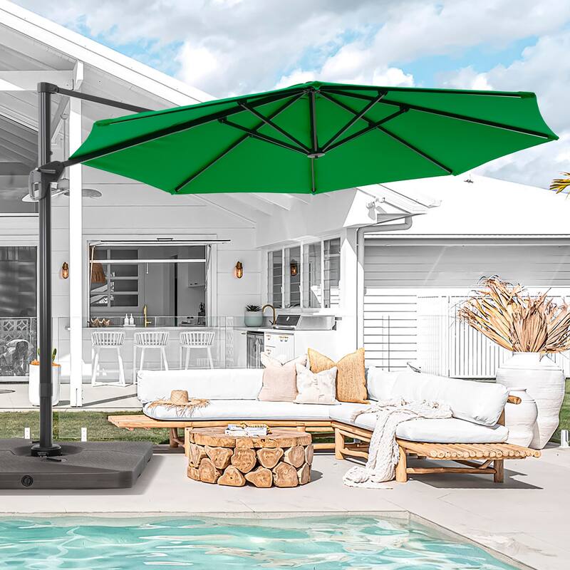 BONOSUKI Outdoor 11Ft UV Protection Patio Cantilever Umbrella w/Base - Kelly Green
