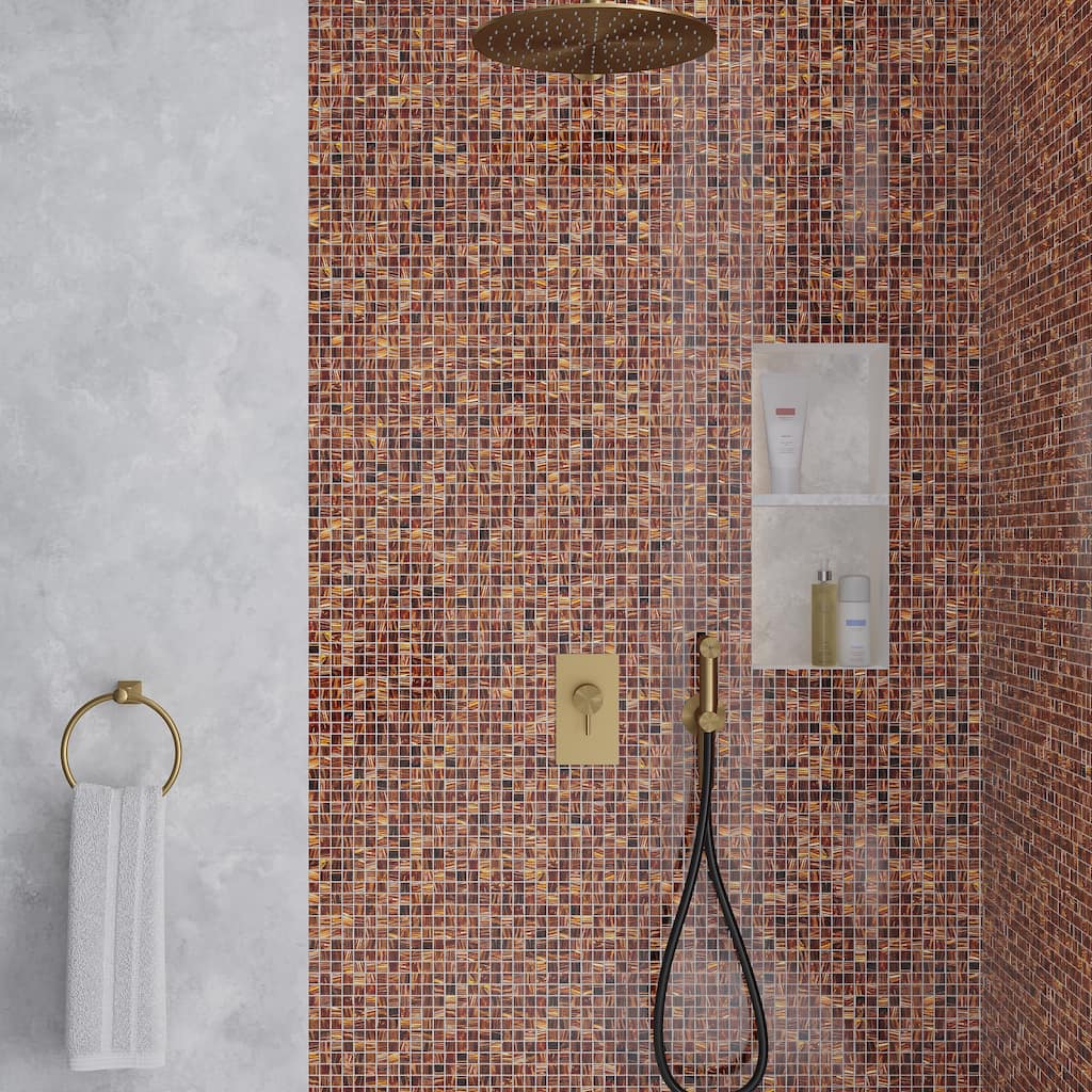 Apollo tile 12" x 12" Celestial Glossy Brown Gold Glass Tile (10 sq ft/case) - 10 Pack