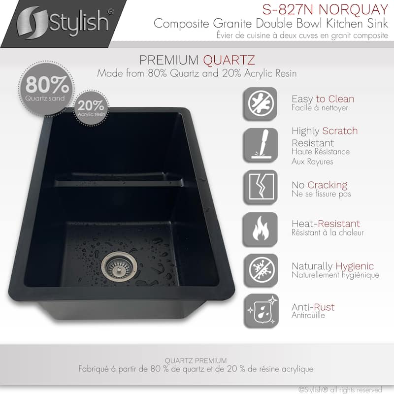 Dual mount 27" Composite Granite Double-Bowl Kitchen Sink S-827