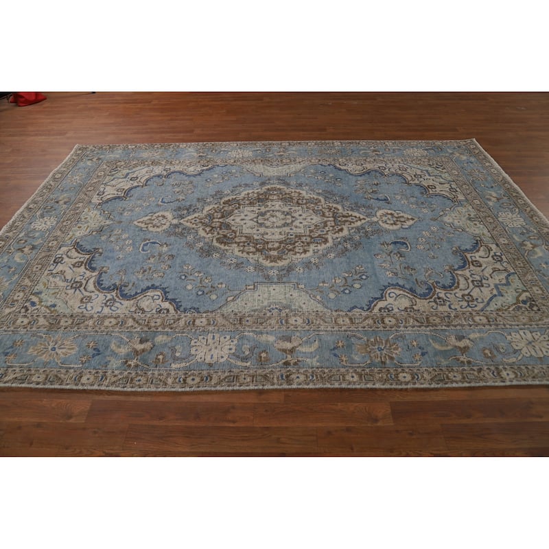 Traditional Medallion Tabriz Persian Area Rug Hand-Knotted Wool Carpet - 6'5"x 9'5"